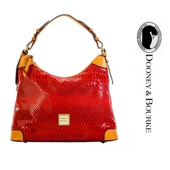 🥀Dooney & Bourke Red Leather Snake-Embossed Erica Purse Shoulder Bag Hobo❣️ - Picture 1 of 11